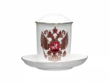 Бокал с блюдцем и с крышкой 380 мл форма Снежное утро рисунок Двуглавый орел арт. 81.15546.00.1, Бокал с блюдцем и с крышкой 380 мл форма Снежное утро рисунок Двуглавый орел арт. 81.15546.00.1,