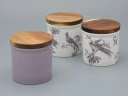 Набор банок с деревянной крышкой (3 предмета) форма Стандартная, рисунок Monplaisir Violet, арт 42.00062.00.1, Набор банок с деревянной крышкой (3 предмета) форма Стандартная, рисунок Monplaisir Violet, арт 42.00062.00.1,