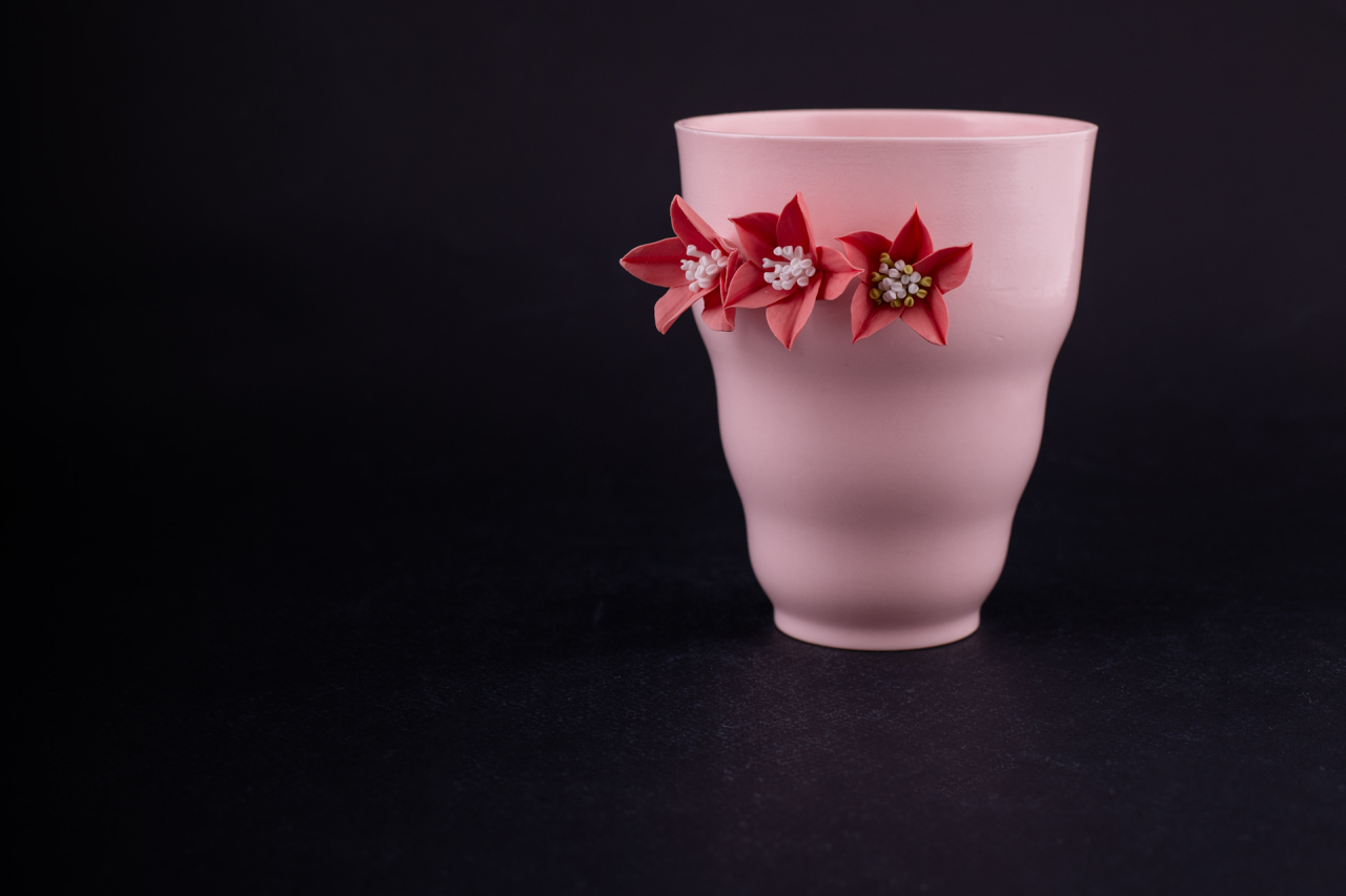 Бокал для салфеток, форма Флора фарфора, Розовый с розовым крупным цветком, арт 60.06880.00.1, 