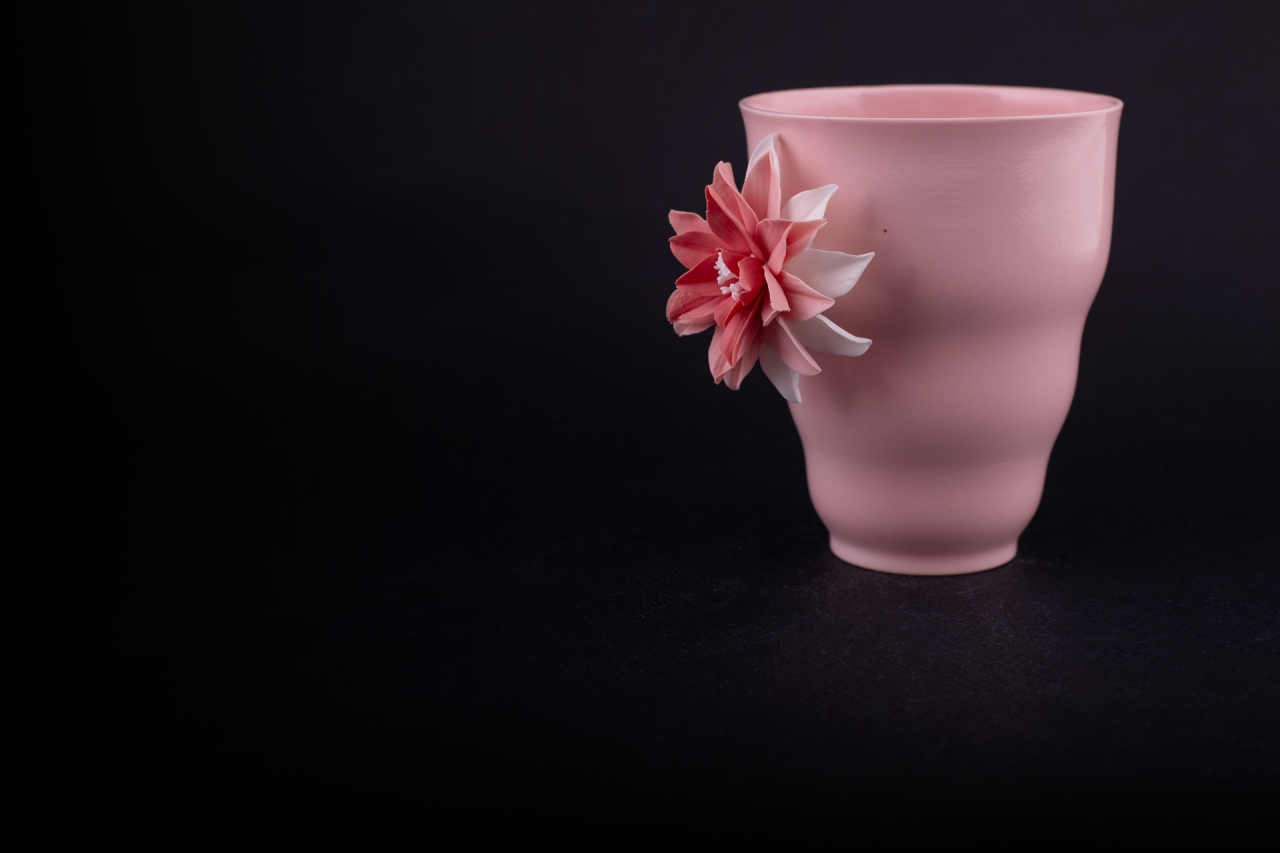 Бокал для салфеток, форма Флора фарфора, Розовый с розовым крупным цветком, арт 60.06878.00.1, 