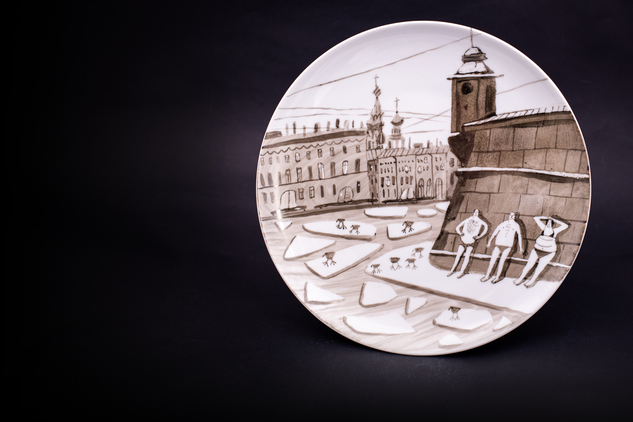 Тарелка декоративная 275 мм, форма Эллипс, рисунок Моржи у Петропавловки, арт 45.03245.00.1, 