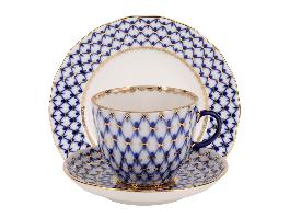 Трехпредметный комплект кофейный форма Тюльпан рисунок Кобальтовая сетка 140 мл арт. 81.10104.00.1