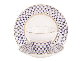 Трехпредметный комплект чайный форма Волна рисунок Кобальтовая сетка 155 мл арт. 81.15669.00.1