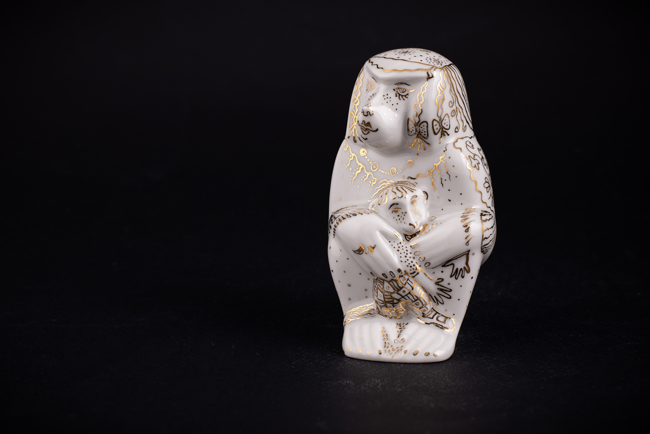 Скульптура Павиан с детенышем, Золотой, арт 62.09290.00.1, 