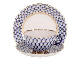 Трехпредметный комплект чайный форма Тюльпан рисунок Кобальтовая сетка арт. 81.10103.90.1