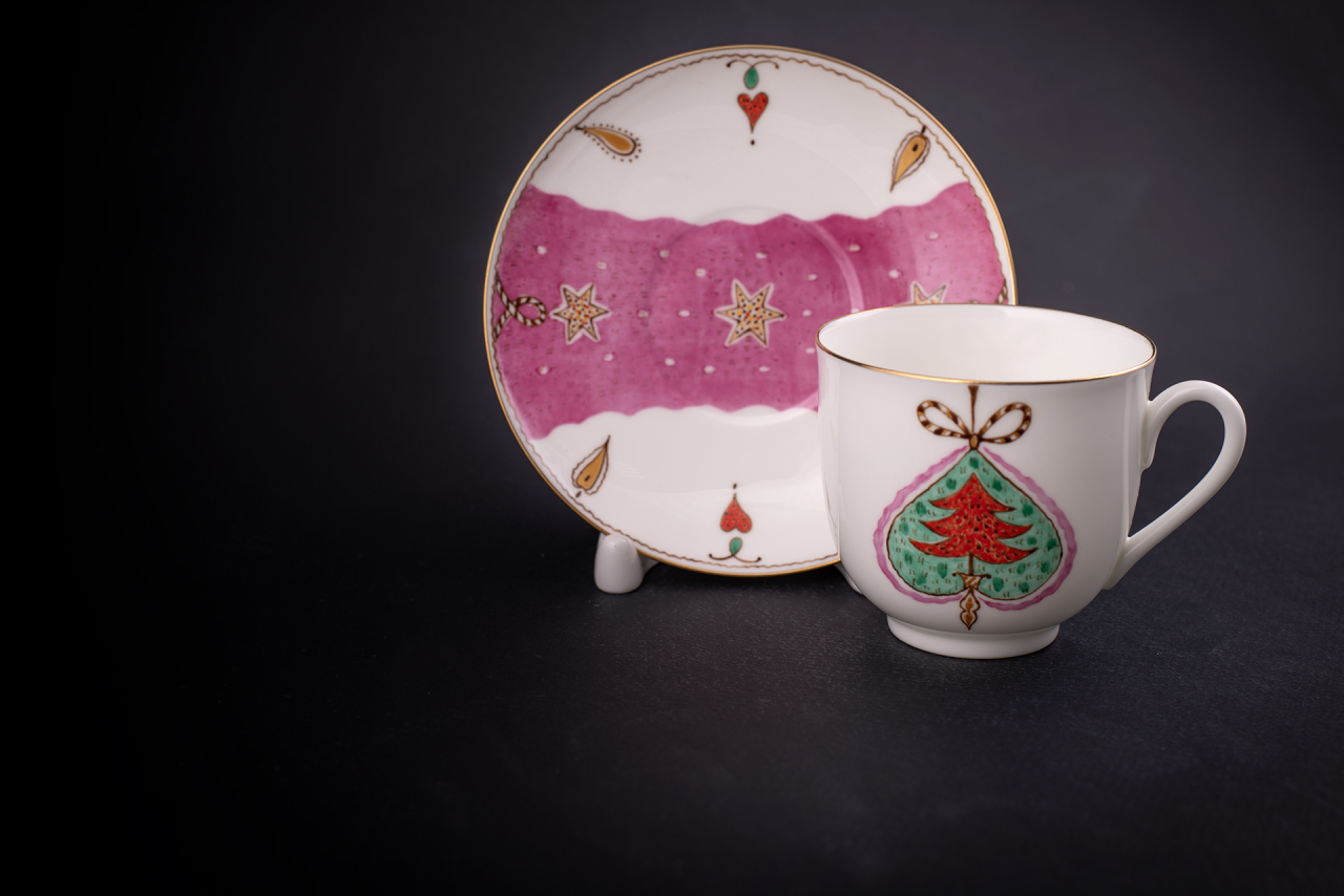 Чашка с блюдцем кофейная, форма Ландыш, рисунок Елочка, арт 61.21045.00.1, 