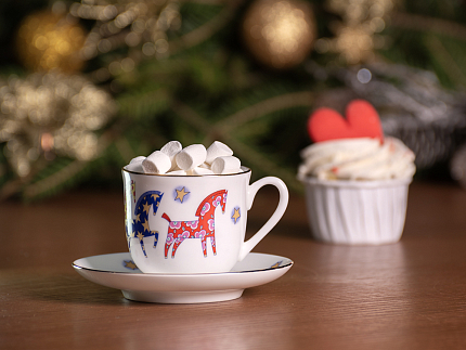 Чашка с блюдцем 180 мл.,  форма Ландыш рисунок Год лошади, арт. 81.33974.00.1