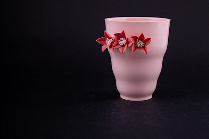 Бокал для салфеток, форма Флора фарфора, Розовый с розовым крупным цветком, арт 60.06880.00.1
