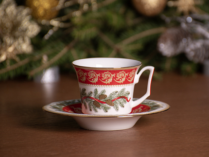 Чашка с блюдцем чайная 210 мл форма Юлия рисунок Рождественское чаепитие арт. 81.30682.00.1
