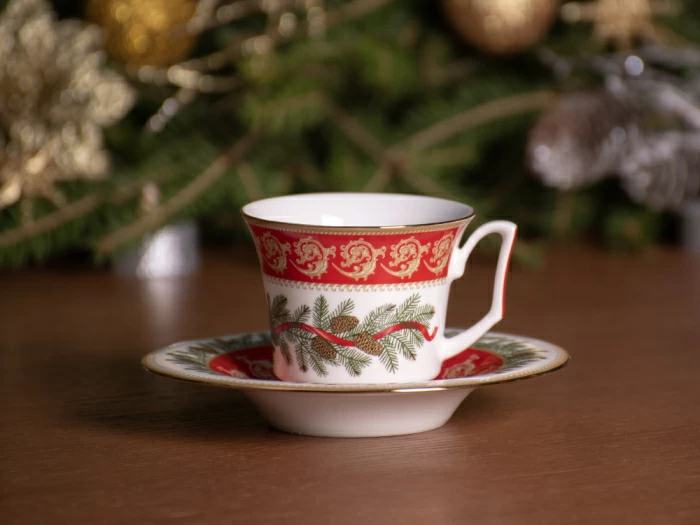 Чашка с блюдцем чайная 210 мл форма Юлия рисунок Рождественское чаепитие арт. 81.30682.00.1, 
