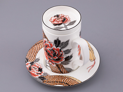 Бокал с блюдцем и крышкой в подарочной упаковке, форма top, рисунок TATTOO SERPENTA , арт. 81.32804.00.1