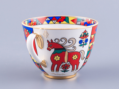 Чашка с блюдцем чайная 250 мл форма Весенняя рисунок Народные узоры арт. 81.18073.00.1