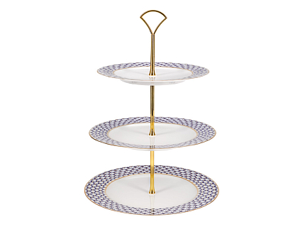 Этажерка 3-х ярусная форма Европейская-2 рисунок Кобальтовая сетка арт. 81.27185.00.1