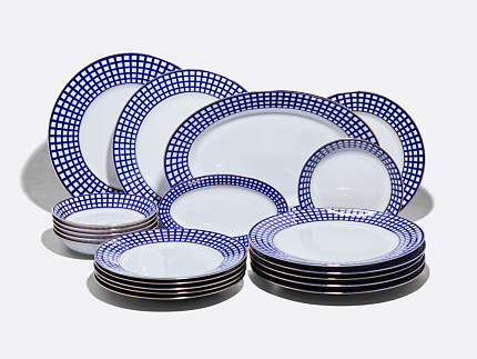 Сервиз столовый на 6 персон 21 предмет, форма Европейская, рисунок Кобальтовая клетка, арт. 81.11329.00.1