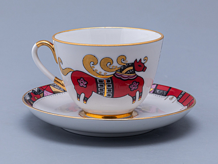 Чашка с блюдцем чайная 250 мл форма Весенняя рисунок Красный конь арт. 81.15308.00.1