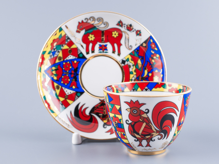 Чашка с блюдцем чайная 250 мл форма Весенняя рисунок Народные узоры арт. 81.18073.00.1, 