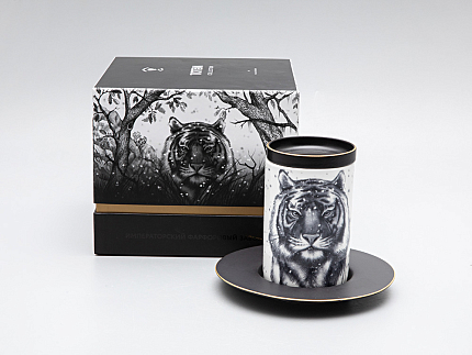 Бокал с блюдцем Тотем в подарочной упаковке, рисунок Тигр арт. 81.30082.00.1