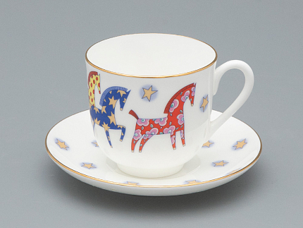 Чашка с блюдцем 180 мл.,  форма Ландыш рисунок Год лошади, арт. 81.33974.00.1