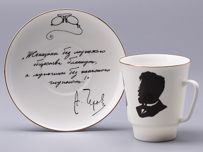 Чашка с блюдцем 165 мл форма Майская рисунок Русские писатели Чехов, арт. 81.31160.00.1