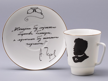 Чашка с блюдцем 165 мл форма Майская рисунок Русские писатели Чехов, арт. 81.31160.00.1