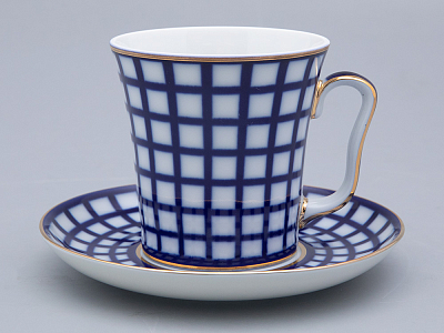 Бокал с блюдцем Ленинградский Кобальтовая клетка 360 мл арт. 81.17615.00.1