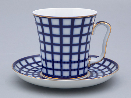 Бокал с блюдцем Ленинградский Кобальтовая клетка 360 мл арт. 81.17615.00.1