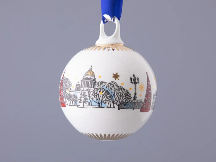 Подарочный набор Ёлочных украшений, форма Шар с петелькой, рисунок Рождественский Петербург, арт. 81.32760.00.1, 