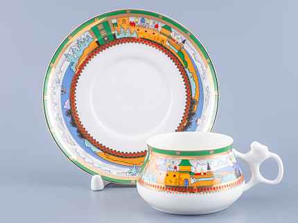 Чашка с блюдцем кофейная 180 мл.,  форма Билибина,  рисунок  Деревня на озере  арт. 81.15225.00.1