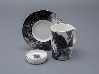 Бокал с блюдцем и крышкой 400 мл в подарочной упаковке, форма top рисунок Черный мустанг, арт 81.34276.00.1