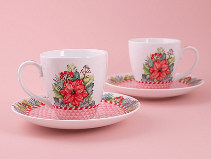 Набор бокалов с блюдцем 2шт форма Весна, рисунок Зимняя история (розовый) арт. 81.11374.00.1