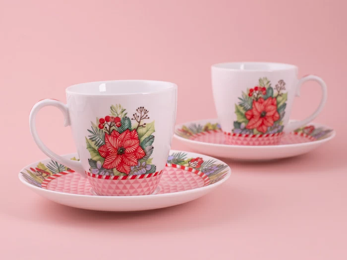 Набор бокалов с блюдцем 2шт форма Весна, рисунок Зимняя история (розовый) арт. 81.11374.00.1, 