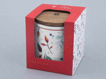 Банка с деревянной крышкой (средняя 120мм) форма Стандартная рисунок Календа арт. 42.00039.00.1, 