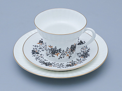 Трехпредметный комплект чайный форма Волна рисунок Тонкие веточки 155 мл арт. 81.14404.00.1