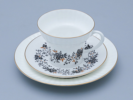 Трехпредметный комплект чайный форма Волна рисунок Тонкие веточки 155 мл арт. 81.14404.00.1