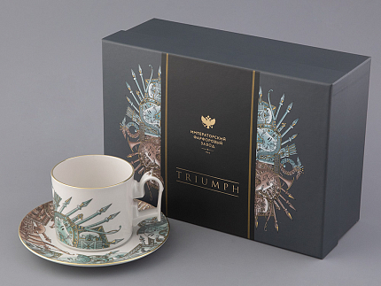 Чашка с блюдцем в подарочной упаковке, форма Охотничий, рисунок Триумф Штандарт Победы, арт. 81.32468.00.1