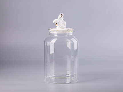 Подарочный набор Банка с фарфоровой крышкой Кролик золото арт. 14.10078.07