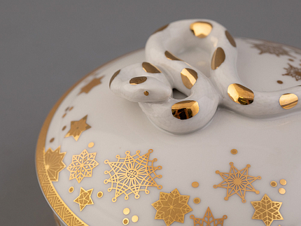 Туалетная коробочка форма Круглая. Змея, рисунок Золотая змейка, арт. 80.48226.00.1