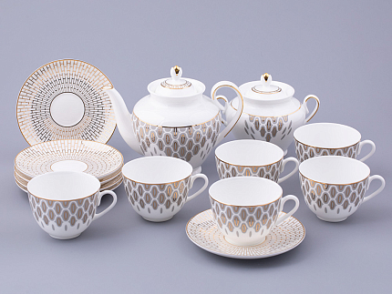 Сервиз чайный на 6 персон 14 предметов форма Весенняя 2 рисунок Саламандра Грей, арт. 81.31630.00.1