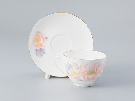 Чашка с блюдцем форма Весенняя-2 рисунок Нежный пион (серый), арт. 81.28780.00.1