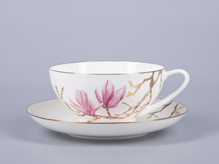 Чашка с блюдцем чайная 300мл, форма Купольная, рисунок Магнолия, арт 81.29660.00.1, 