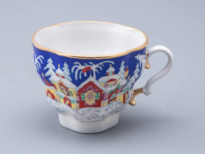 Чашка с блюдцем и с крышкой чайная форма Подарочная-2 рисунок Зимняя сказка 250 мл арт. 81.14563.00.1, 