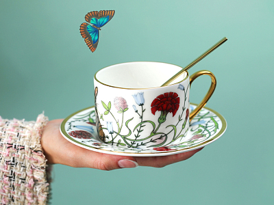 Чашка с блюдцем 250 мл форма Идиллия рисунок Сад Алисы арт. 81.30747.00.1