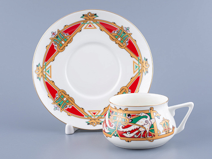 Чашка с блюдцем кофейная 180 мл.,  форма Билибина 1, рисунок Сказочные птицы арт. 81.16211.00.1