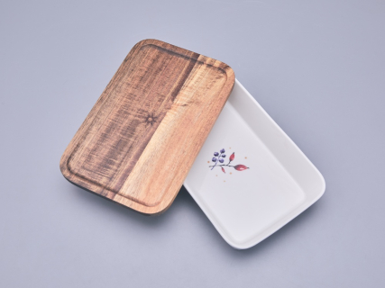 Набор для запекания с деревянной крышкой (2 предмета), в подарочной упаковке, форма Стандартная, рисунок Календа, арт 42.00073.00.1, 