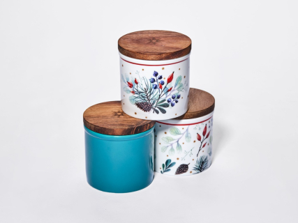 Набор банок 80 мм с деревянной крышкой (3 предмета), в подарочной упаковке, форма Стандартная, рисунок Календа, арт 42.00071.00.1, 