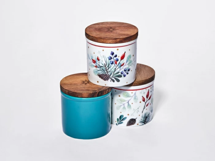 Набор банок 80 мм с деревянной крышкой (3 предмета), в подарочной упаковке, форма Стандартная, рисунок Календа, арт 42.00071.00.1, 