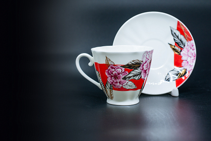 Чашка с блюдцем Красная Роза, на форме Гвоздика, арт 61.20991.00.1