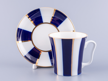 Бокал с блюдцем 360 мл форма Ленинградский рисунок Кобальтовые полосы арт. 81.14856.00.1, 