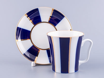 Бокал с блюдцем 360 мл форма Ленинградский рисунок Кобальтовые полосы арт. 81.14856.00.1