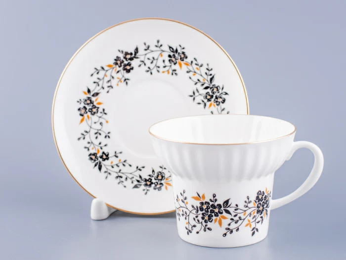 Чашка с блюдцем кофейная 155 мл.,  форма Волна, рисунок Тонкие веточки арт. 81.14403.00.1, 